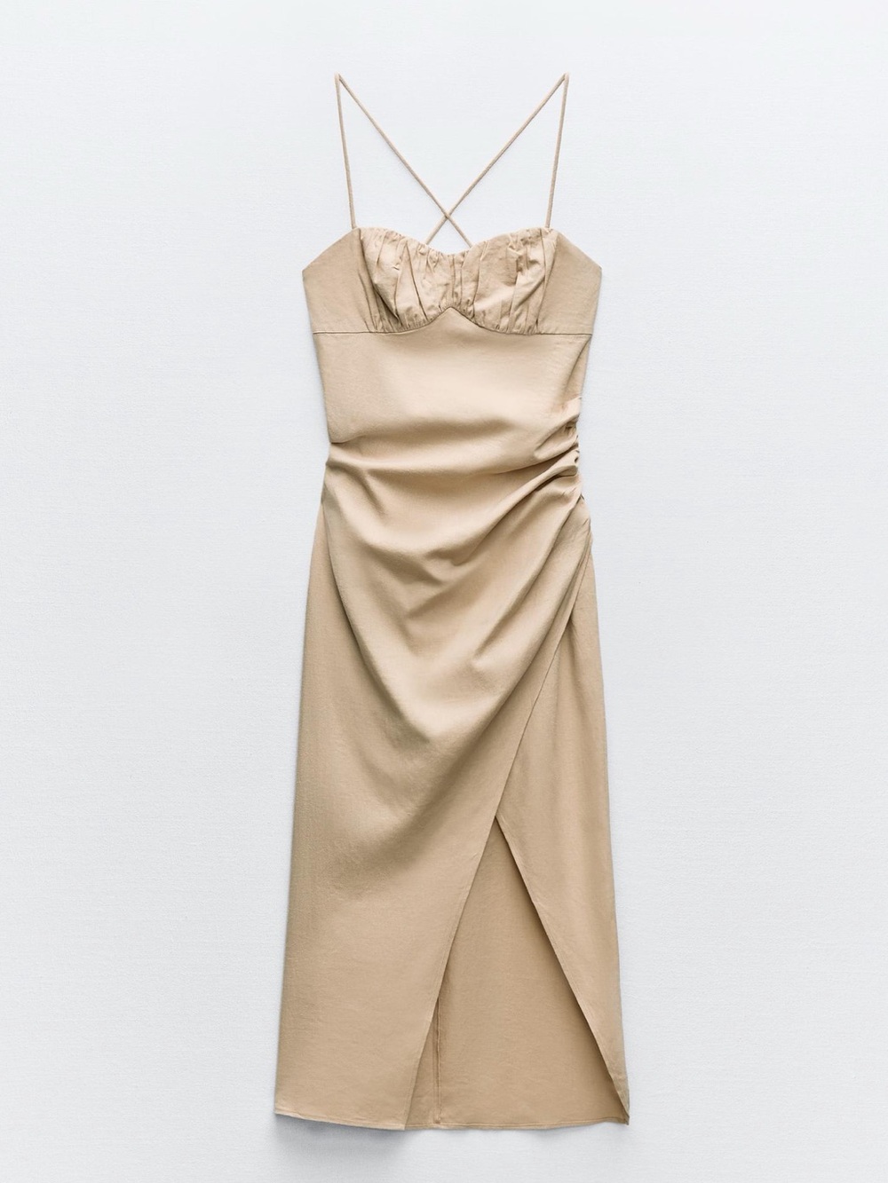 Zara Beige Linen Blend Midi Dress